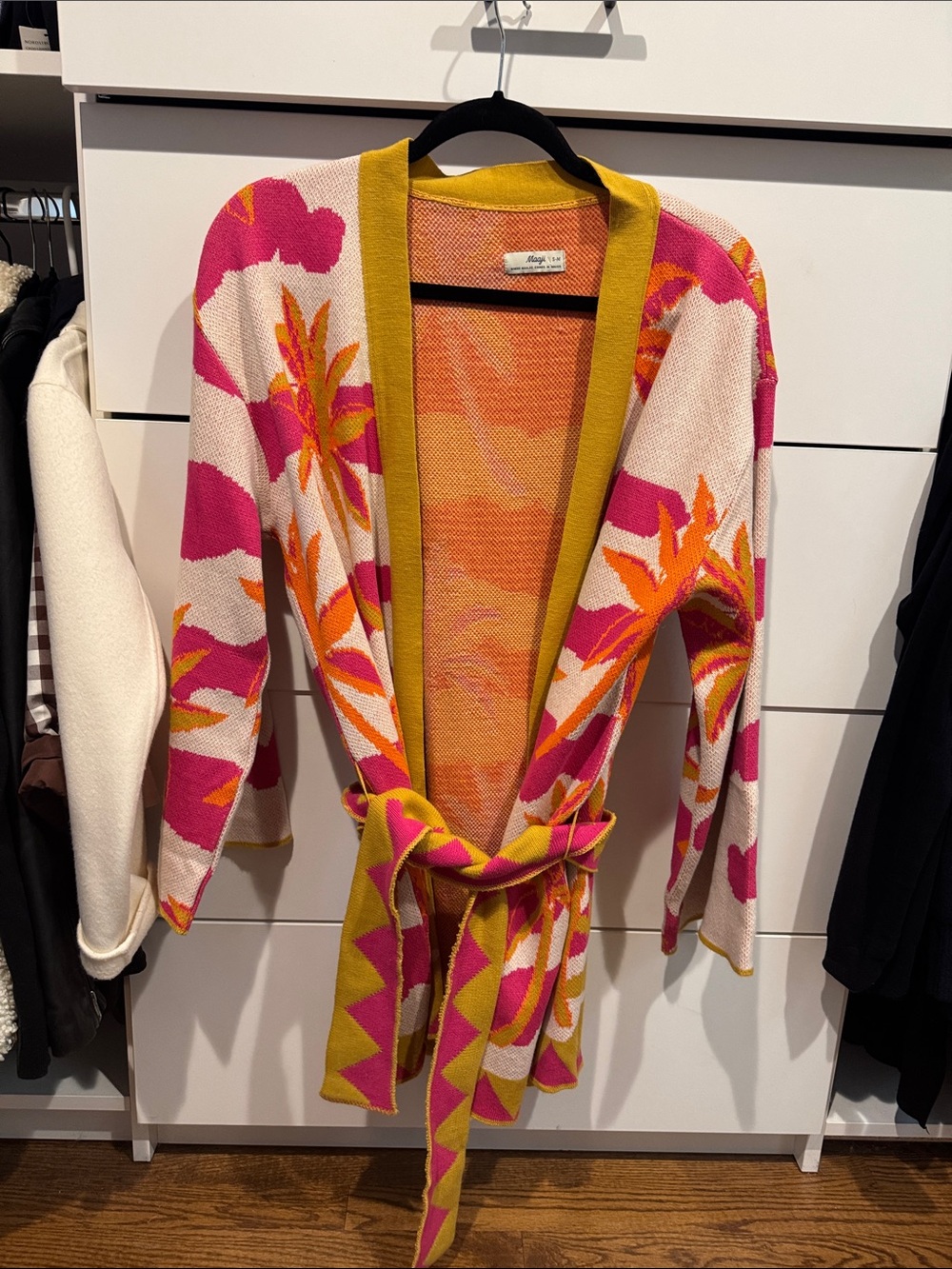 Maaji Pink Floral Knit Cardigan with Orange & Cream Accents